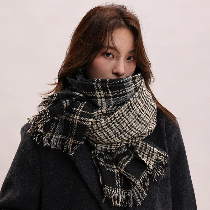 Autumns Winters Luxury Square Long Printed Dot Scarf Warm Plaid All-Match Adults Students Digital Printing Korean Made Polyester