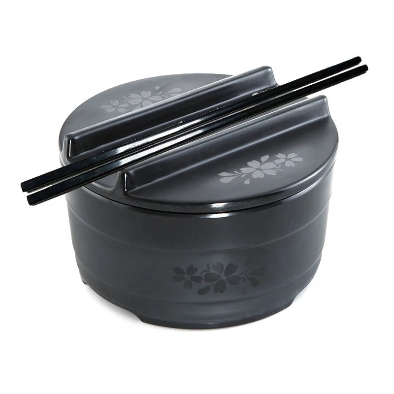 Factory Direct Food Grade Japanese Restaurant Bowl with Lid Melamine Ramen Bowl Set