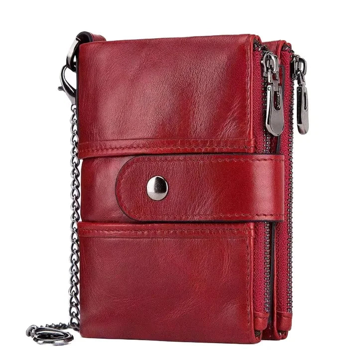 2022 Men's Genuine Leather Short Wallet RFID Blocking Multi Card Holder Zipper Closure Wholesale Hot Sell Lining Polyester