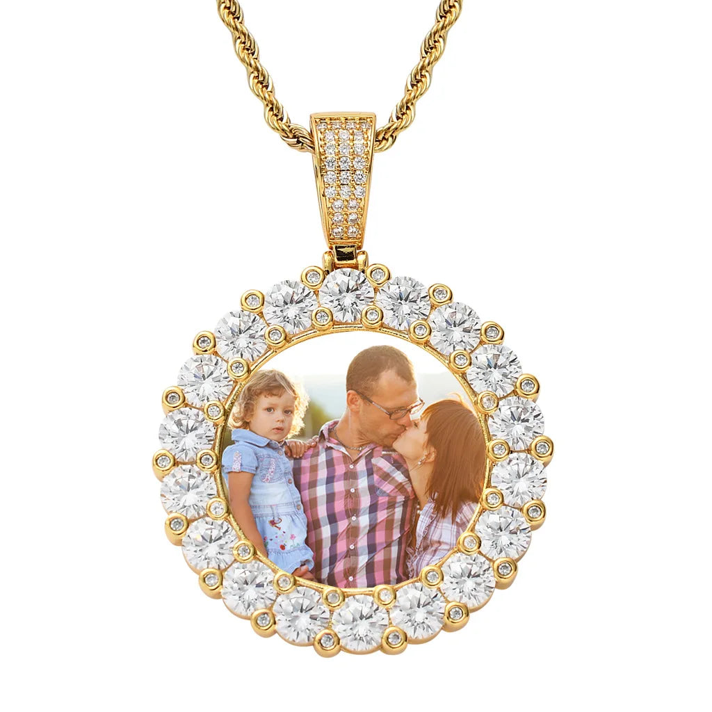 DUYIZHAO Fashion Hip Hop Photo Pendant With Chain Cz Iced Out Personal Customized Picture Frame Charm Gold Plated Jewelry Gift