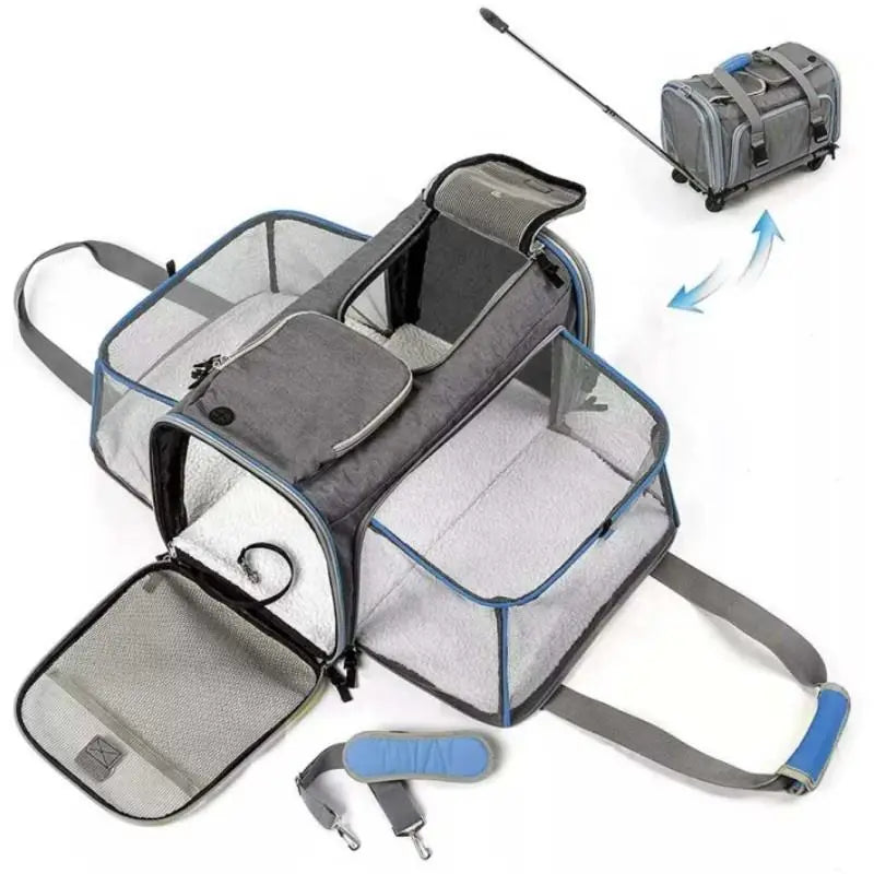 Airline Approved Wheels Pet Dog Carrier Portable Detachable Folding Pet Trolley Carrier With Wheels Pet Trolley Bag