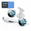 Van Gogh Cufflinks Tie Bar Money Clip Button Shirt Novelty Cufflinks and Tie Clip Set Business Wedding Art Set for Men