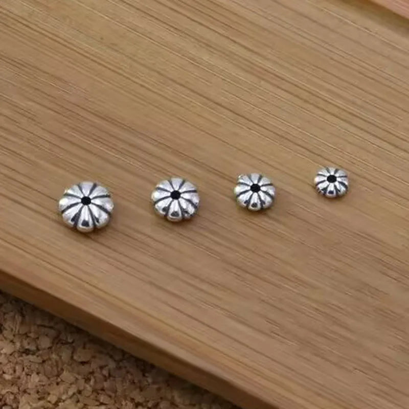 5mm 6mm 7mm 8mm Retro 925 Sterling Silver Oblate Pumpkin Flower Spacer Beads for Jewelry Making Accessories Wholesale