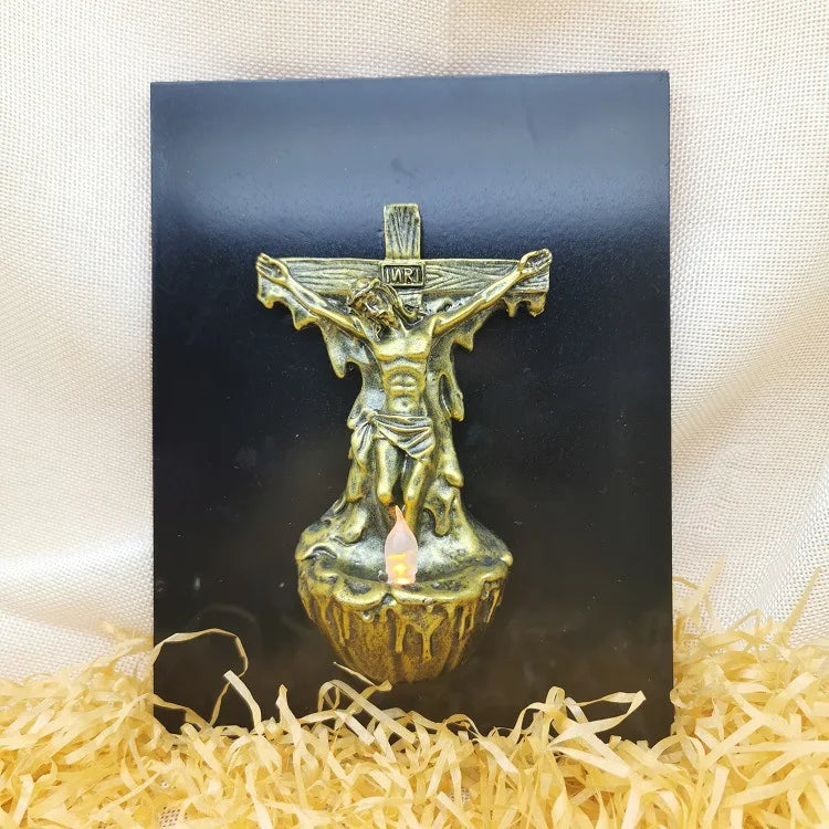 Jesus Crucifixion Statue Resin Sculpture Figurine Decoration Electric Candle Religious Crafts Jesus Religious Statues