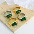 Wholesale New Trendy Stainless Steel Gold 18k Chic Resin Green Charm Fashion Finger Ring for Women Jewelry