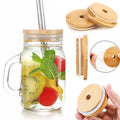 Eco-Friendly Wide Mouth 16oz Boba Cup Glass Mason Jar With Bamboo Lid Straw Hole for Drink