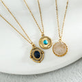 European American Design Old Fashion Stainless Steel Pendant Necklace Round Blue Turquoise Necklace for Women