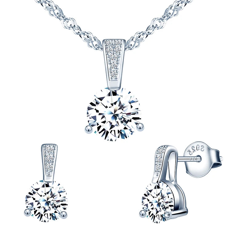 925 Silver Cubic Zircon Stud Earrings and Necklace for Parties Gifts Engagements Anniversaries-Bridal Jewelry Set