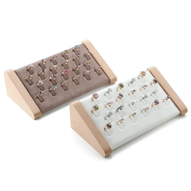 Solid Wood Leather Ring Jewelry Display Storage Trays for Earring Pendent Showcase Stand Holder