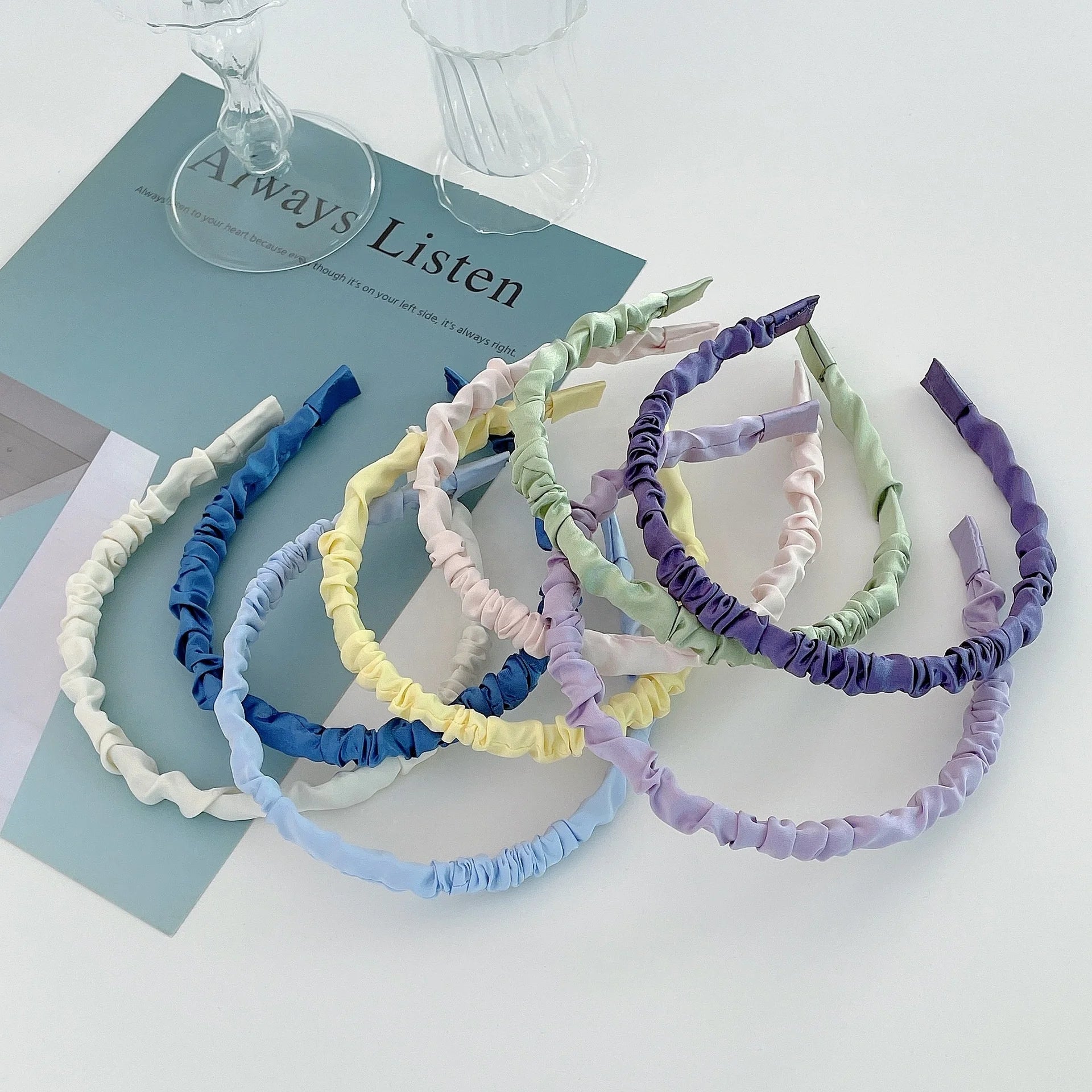 Silk Fabric Summer Fall Hair Band Accessories Women Girls Hairbands Wrinkle Satin Fluffy Scrunchie Headband
