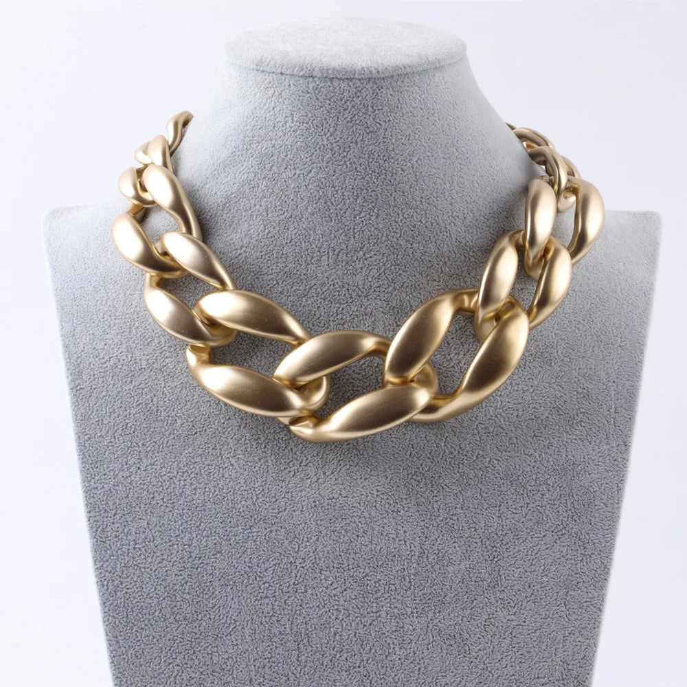 Punk Hyperbole Style Leopard Print Gold Foil Necklace Colour Mixture Geometric Big Acrylic Link Choker Necklace Party Jewelry