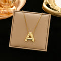Fashion Stainless Steel Link Chain Alphabet Necklace A-Z Brass Bubble Initial Letter Pendant Necklace for Women