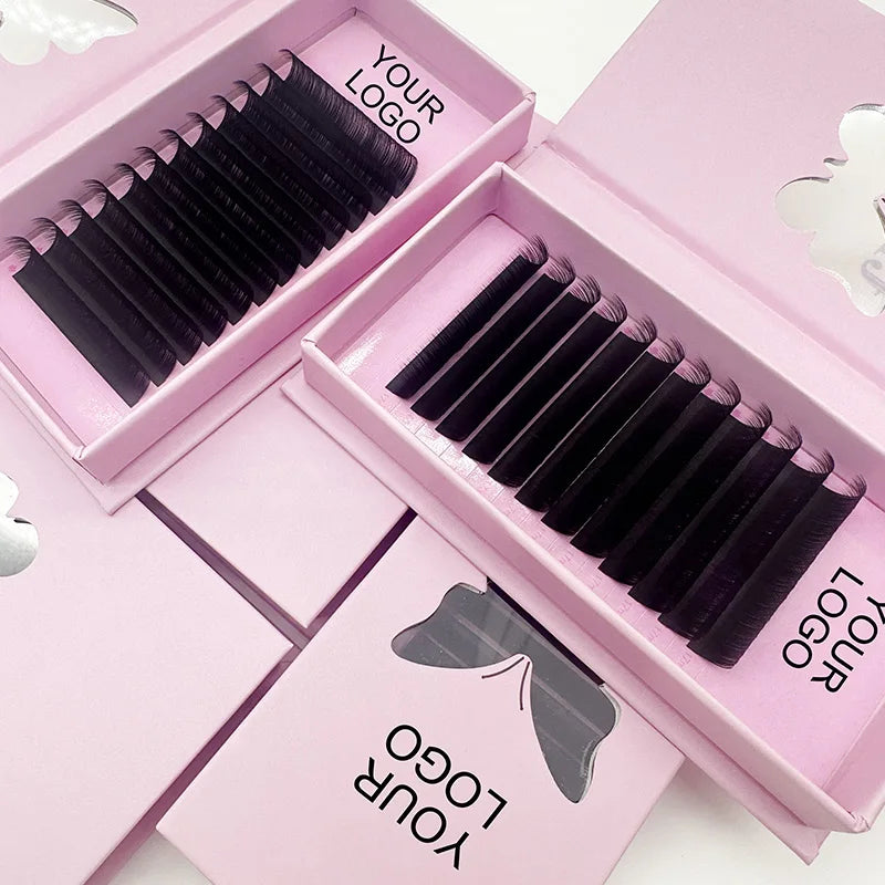 Private Label Professional Lash Extensions Individual Dark Black Eyelash Extension Supplies Silk Soft Lash Trays