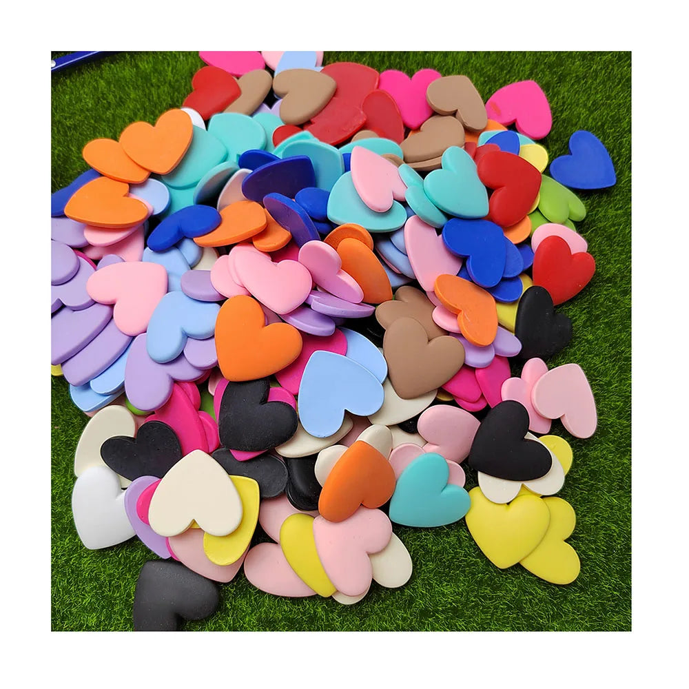 Lovely 35*37MM Large Heart Flatback Resin Cabochons Valentines Day Love Heart Embellishments for Cardmaking Hair Accessories DIY