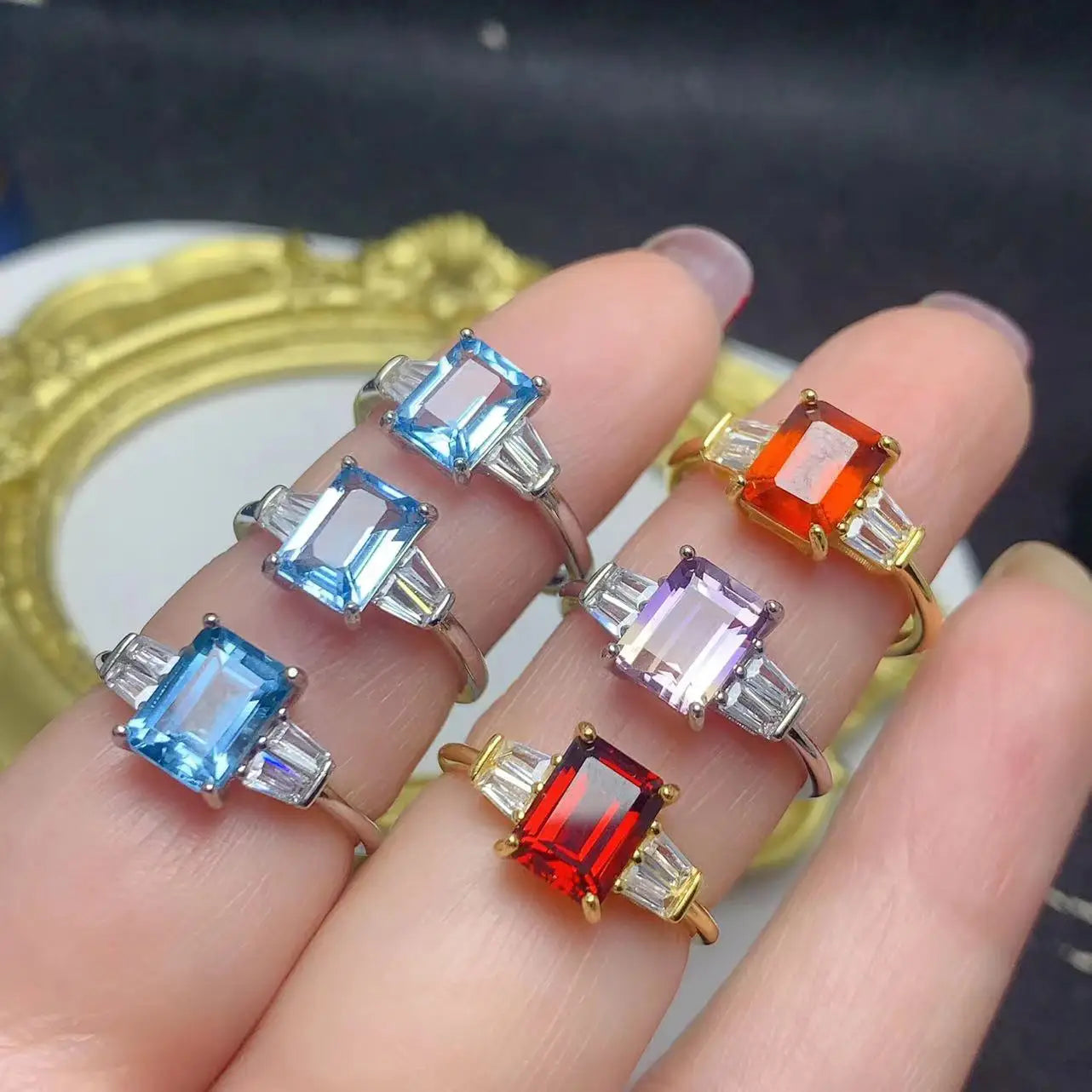 Hot Sale 925 Sterling Silver Mood Color Change Rings 18K Gold Plated with Topaz Waterproof New Designs for Girls Classic Style