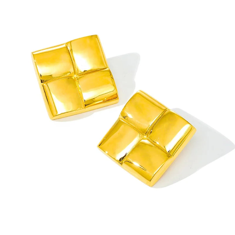 MICCI Hot Selling 2024 Luxury Minimalist Gold Plated Classic Sigong Grid Geometric Chunky Metal Fashion Jewelry Studs Earrings