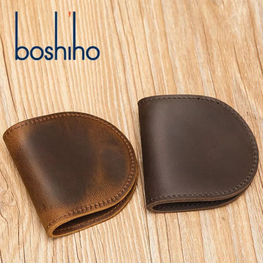 For Genuine Leather Small Handmade Vintage Slim Mini Open Anti-Theft Short Coin Purse Key Holder Wallet Bag