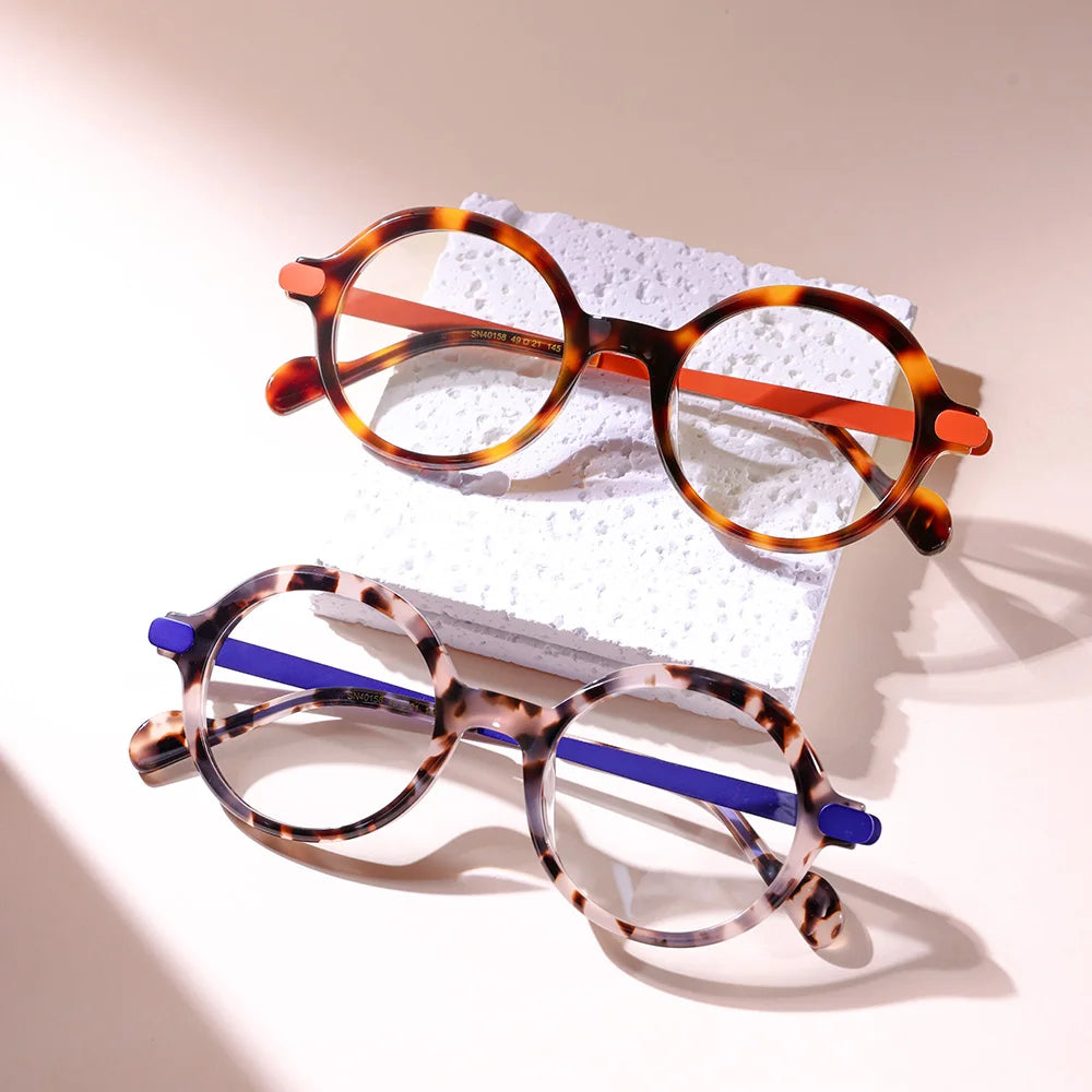 Fashionable Ready Stock Luxury Retro Round Vintage Acetate Optical Frame Computer Eyeglasses Frame Accept Print Customize Logo