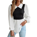 RNSHANGER Temperament Commuting Women Fake-Two Shirts Female Casual Clothing Autumn Fashion Women's Slim Long Sleeve Blouses