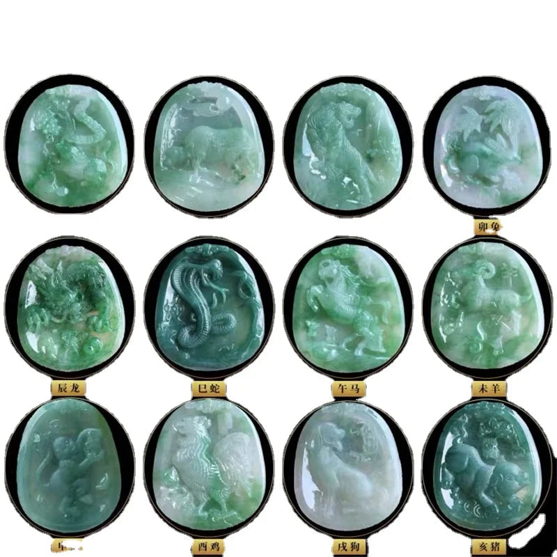 Myanmar Jadeite Zodiac Jade Rat Cow Tiger Rabbit Dragon Snake Horse and Sheep Monkey Rooster Dog Pig-Card Pendant Wholesale
