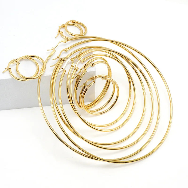 HE0012 New 18K Fashion Simple Summer All-Match European American Cross-Border Stainless Steel Buckle Hoop Earrings for Women