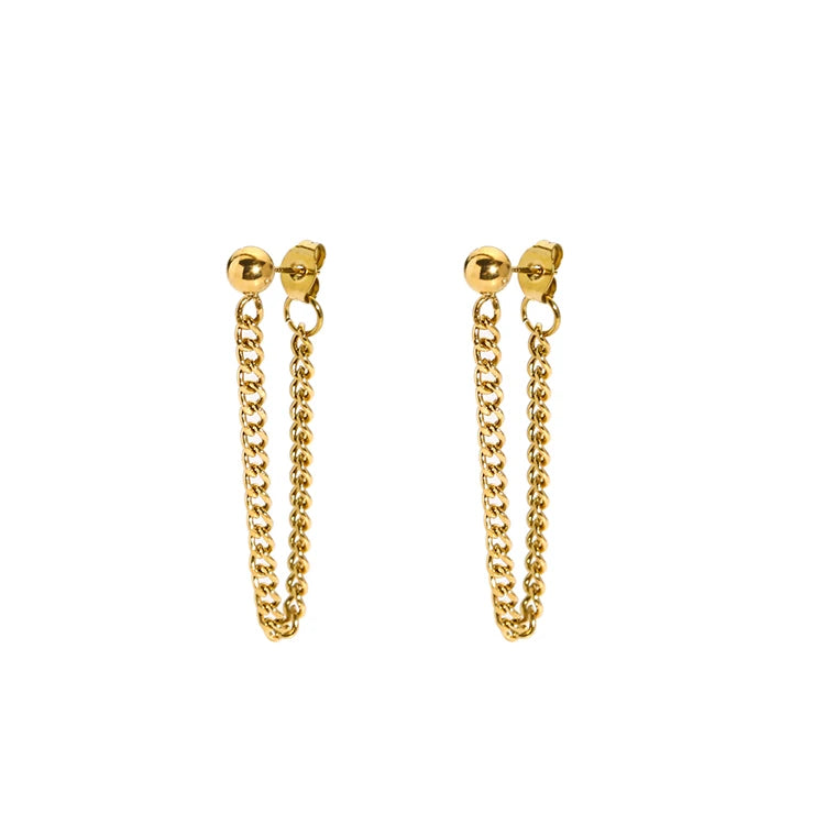 Ins Designs Non Tarnish 18K Stainless Steel IP Gold Plated Minimalist Link Chain Earrings High Polish Jewelry Waterproof Female