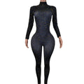 Fashion Long Sleeves Pole Dancer Outfits Night Club Bodysuits Slim Fit Rompers Women Leotard Sexy Crystal Rhinestone Jumpsuit