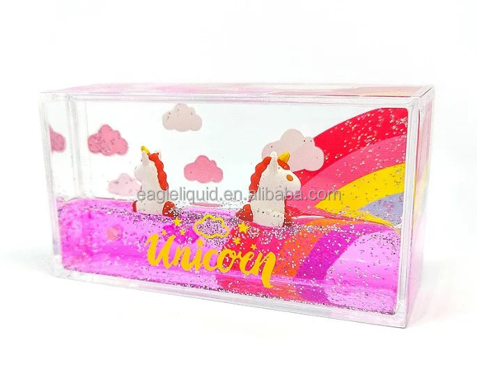 Girls Gifts Full Printing Cute Unicorn Floating Liquid Paper Weight Pink Water Oil Paper Weight