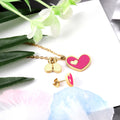 Fashion 18K PVD Gold Plated Colorful Enamel Cute Heart Jewelry Set Stainless Steel Heart Earings and Neckless Set for Couple