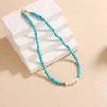 Handmade Natural Stone Necklace 6mm Blue Turquoise Beaded Necklace Baroque Pearl Charm Dainty Jewelry for Women Girls Party Gift