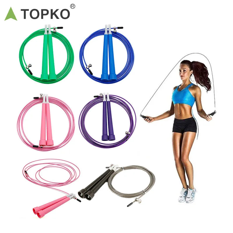 TOPKO Sports Fitness 3m Adjustable Steel Cable PP Handles Skipping Speed Jump Rope