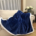 Modern Soft Navy Plush Double Layer Sherpa Blanket Printed Jacquard Style MegaBDM