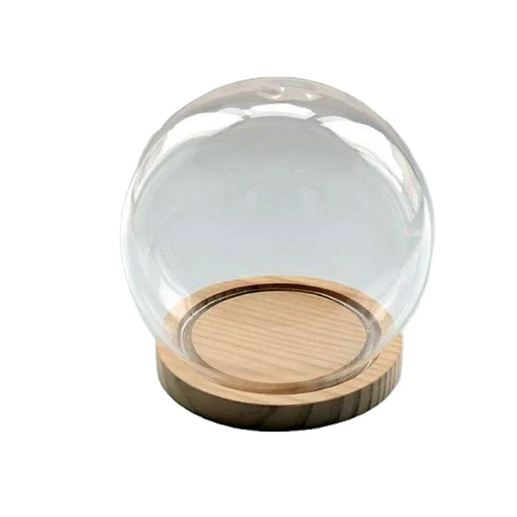 Unique Handcrafted 10*10cm Round Glass Dome with Wood Base Blown Religious Style