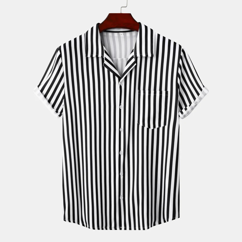 Digital Printed Striped Short Sleeve Floral Shirt Wholesale 2023 Summer New for Men's Shirt