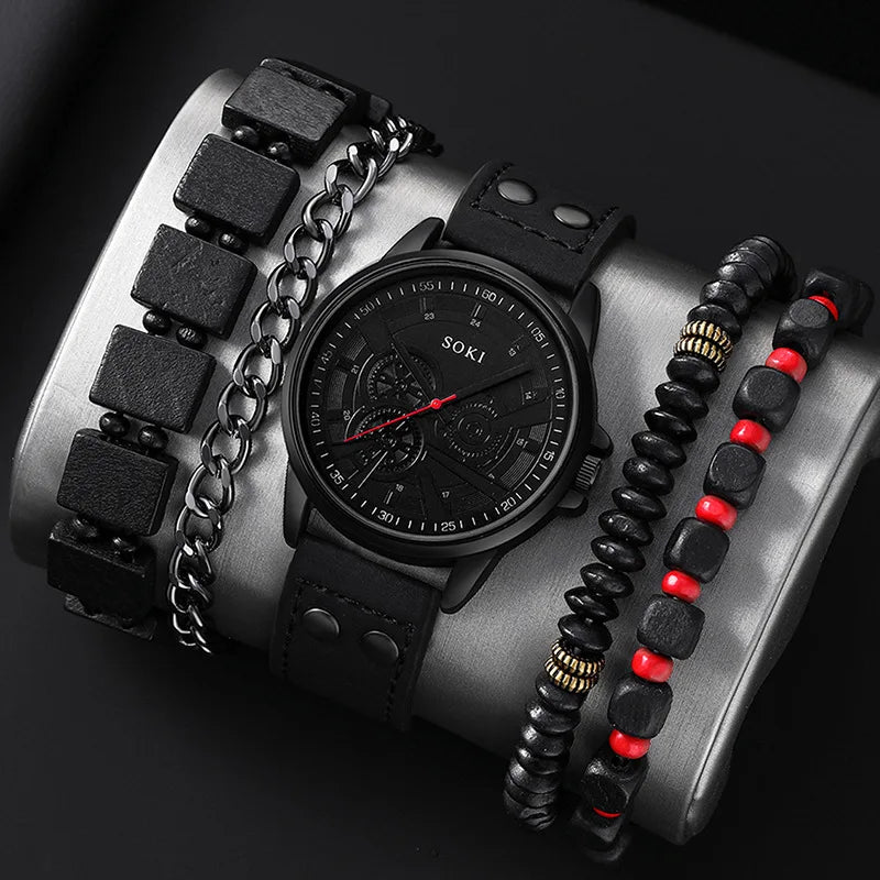 Factory Wholesale Armbanduhr Sport Men's Fashion Belt Calendar Quartz Watch Set