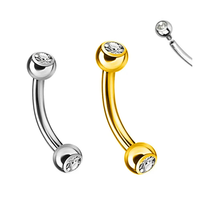 ASTM F136 Titanium Internal Threaded Curved Barbell With Press Fit Jeweled Balls Body Piercing Wholesale Eyebrow