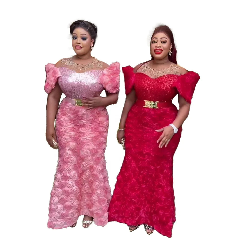 New Mesh Embroidery African Dress for Woman Rhinestone Formal Dresses for Women Elegant Sequin Wholesale Clothing South Africa