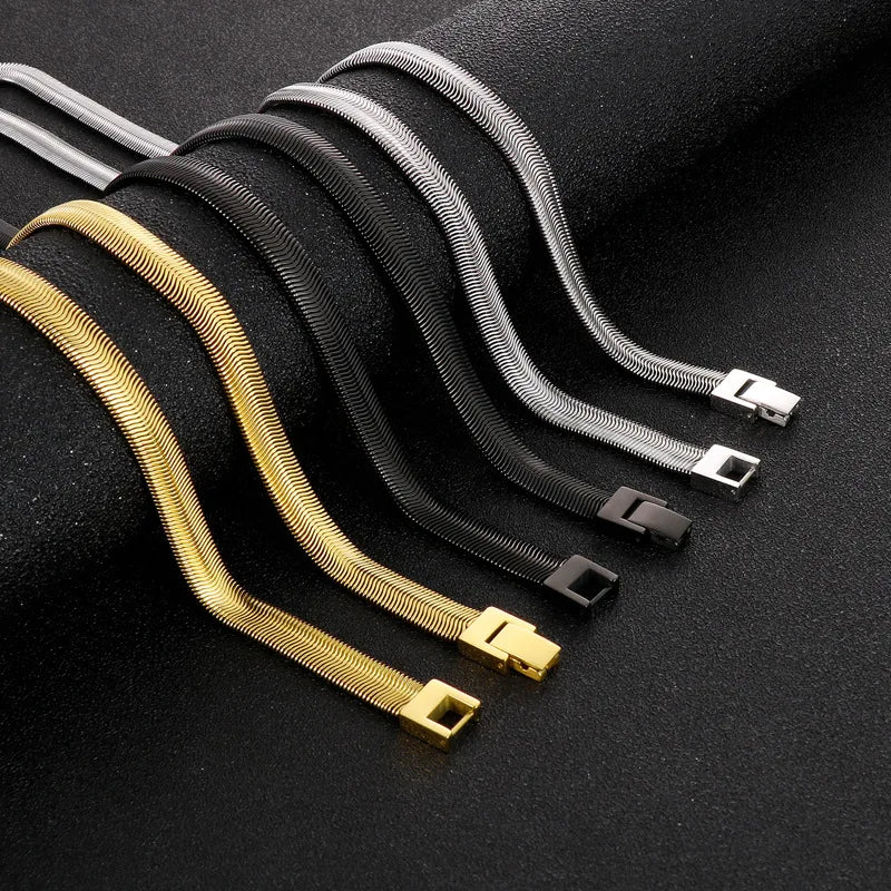 Unisex 5mm 8mm Stainless Steel 18K Gold Plated Geometric Bendable Snake Chain Necklace Hip Hop Jewelry Party Gift