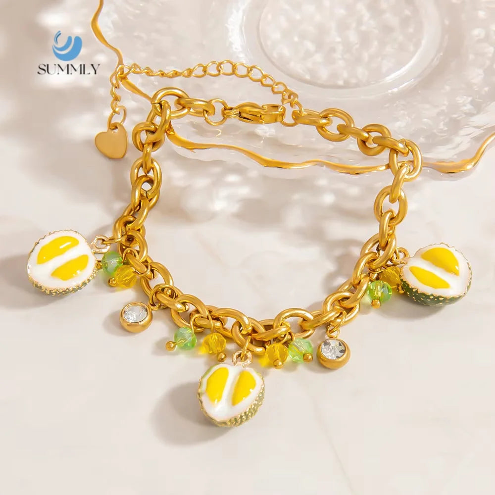 SUMMLY Trend 18K Gold Plated Stainless Steel Chain Bracelet Durian Pendant Trend Wholesale Fashion Jewelry