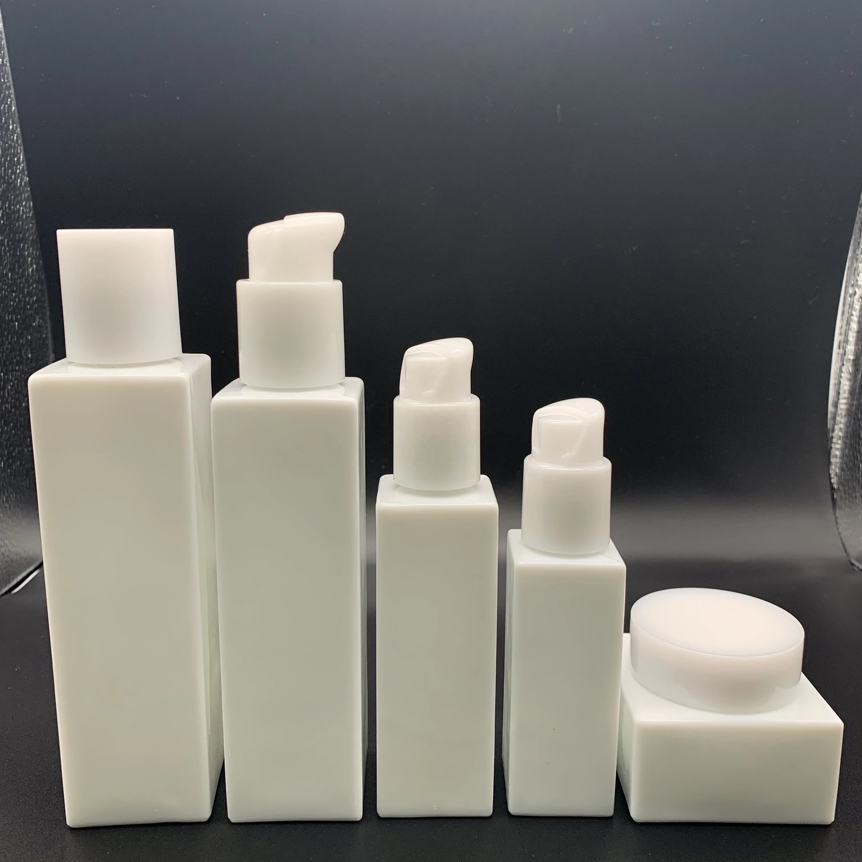 30ml square White Ceramic Opal Glass Lotion Bottles Glass Bottle with Pump