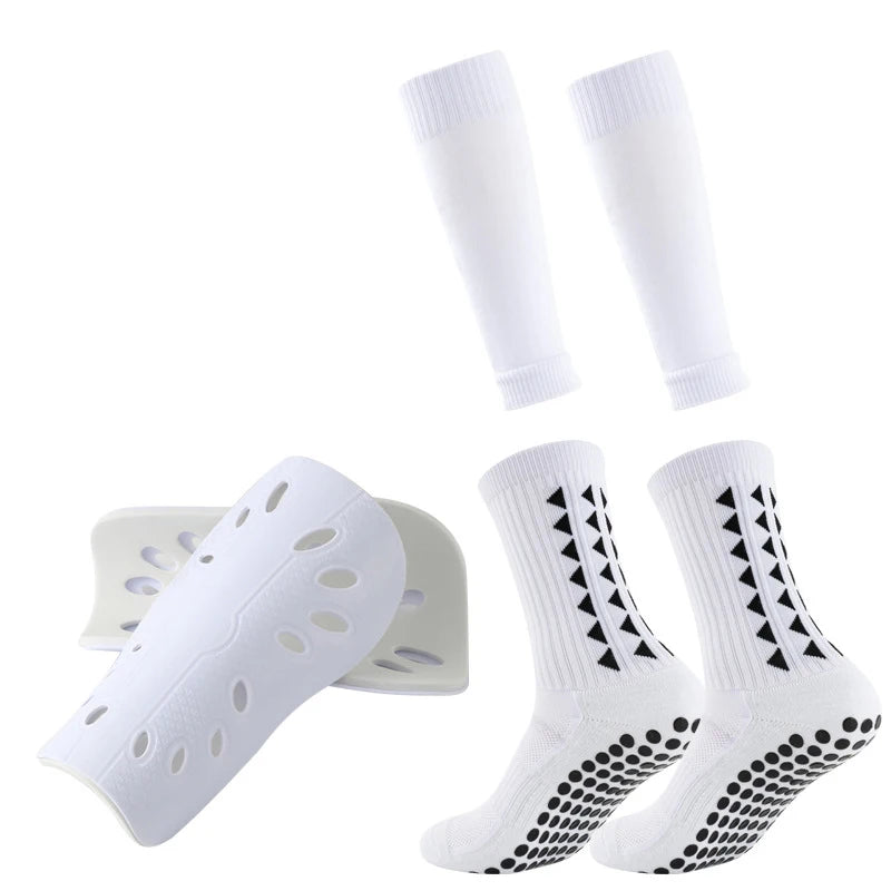 Adult Thickened Knee Length Soccer Leg Guards Set for Men Womens Free Size Glued Protection Non Slip Socks