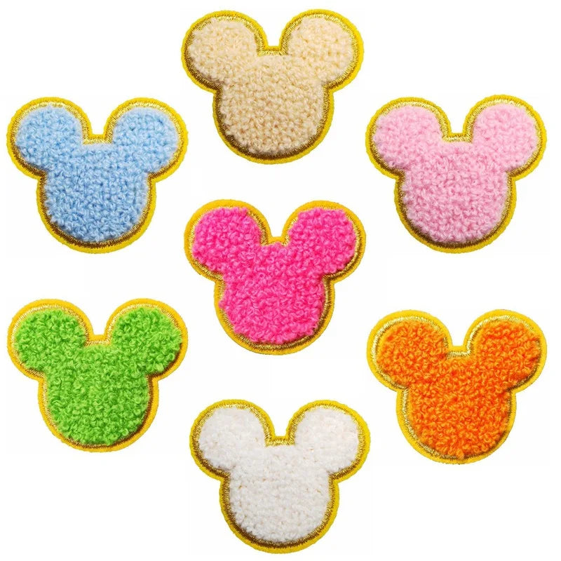 In Stock Height 4.2cm Chenille Mouse Patches Iron on Self Adhesive Mickey Patch