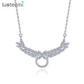 LUOTEEMI Zircon Flower Shape Trending Necklace Cubic Zirconia Cute Charm Jewelry 925 Angel Wing Pendant