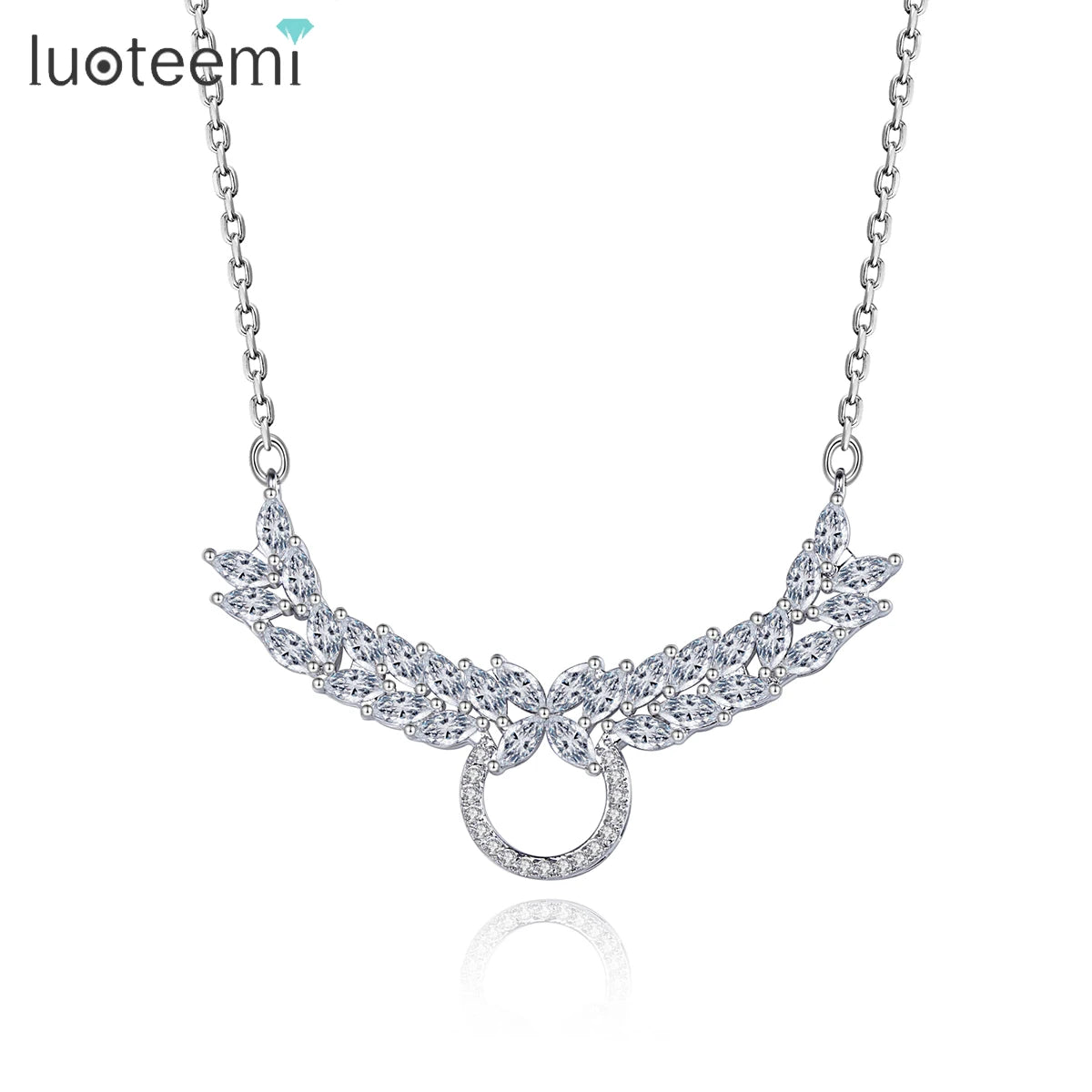 LUOTEEMI Zircon Flower Shape Trending Necklace Cubic Zirconia Cute Charm Jewelry 925 Angel Wing Pendant