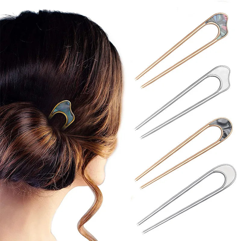 Alloy U-Shaped Hair Pins and Clips Vintage Gold & Silver Marble Design French Hair Accessories for Women & Girls