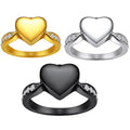 Stainless Steel Custom Engravable 18K Gold Plated Cremation Ashes for Human Pet Heart Urn Rings Jewelry Women