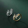 Cubic Zirconia Leaf Shape Adjustable Open 925 Sterling Silver 18K Gold Plated Finger Rings Fashion Jewelry for Women Girls