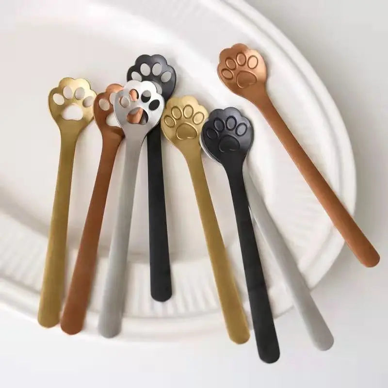 Custom Cat Paw Design 304 Stainless Steel Coffee Spoon Set Creative Gold Spoon with Metal Material