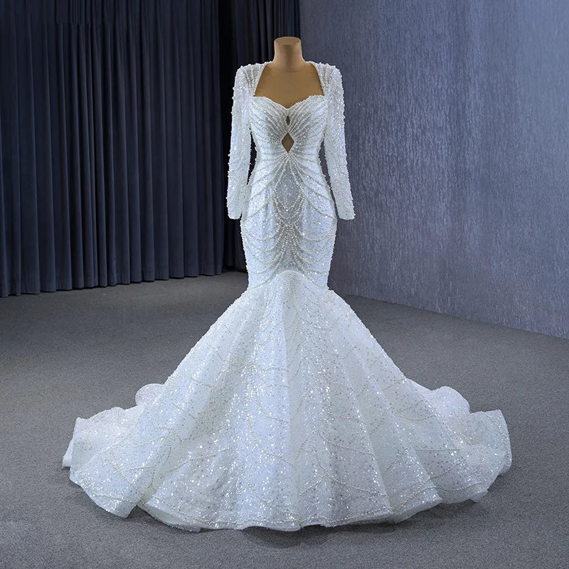 Jancember 231121 Sexy Heavy Beaded Pearls Backless Mermaid Wedding Gowns Dresses for Women
