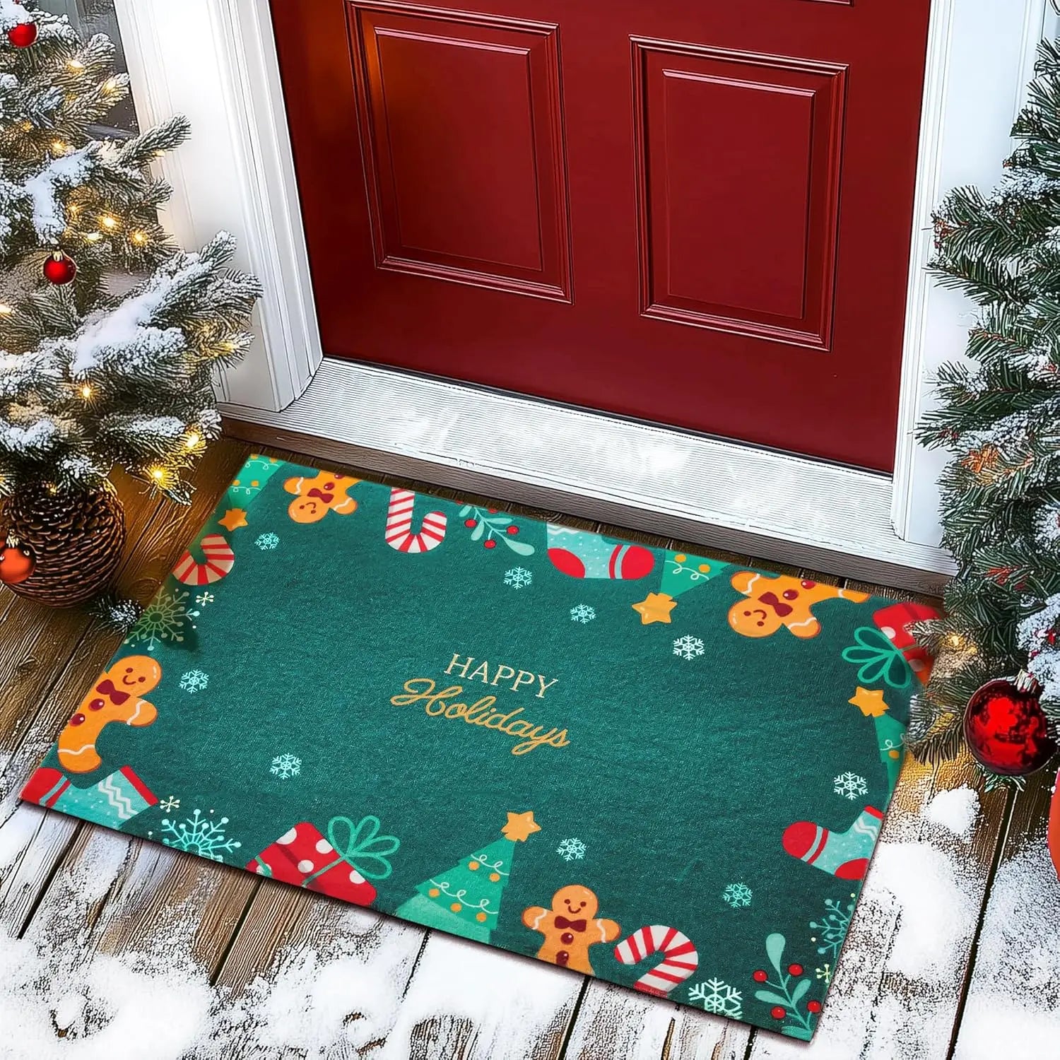 Merry Christmas Doormat Decorative Xmas Holiday Front Door Mat 40x60cm Funny Cartoon Character Felt Door Rugs for Indoor Outdoor